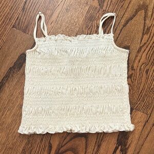BCBG Smocked Spaghetti Strap Tank Top - Cream